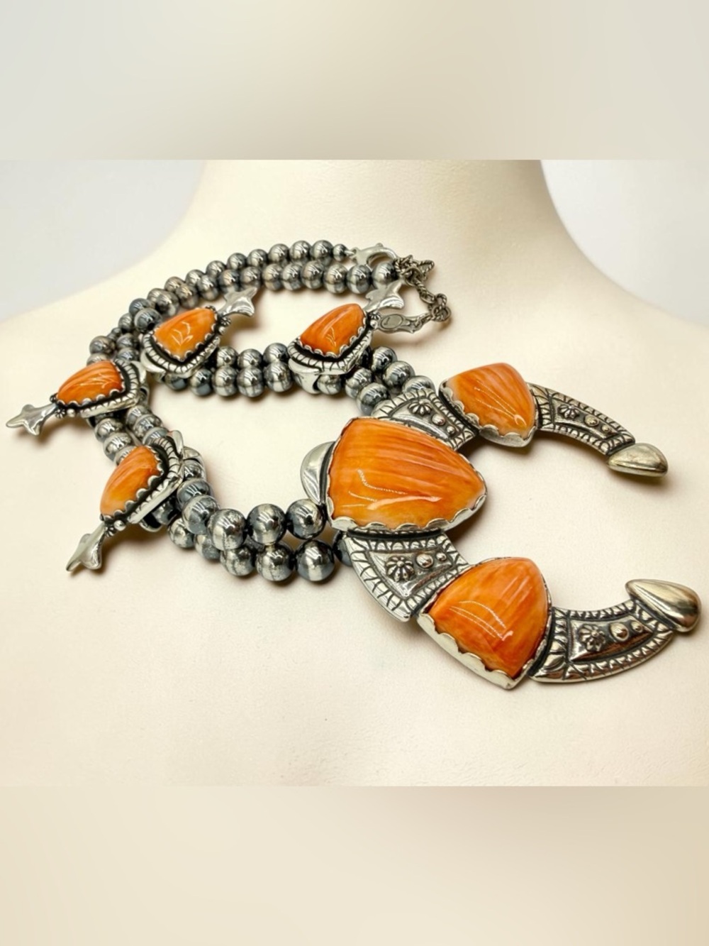 Carolyn Pollack Relios 925 Spiny Oyster Squash Blossom Necklace 18”-20” 131 gram - Picture 16 of 17